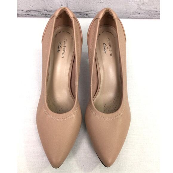 Collection by Clarks Vegan Leather Blush Pointed Toe Stacked Heel Pump 7.5M - Picture 2 of 13